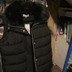 Calvin Klein black fur top vest